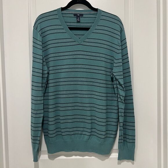 Gap Men's V-Neck Striped Sweater 100% Cotton Slate Stone Sz. Large - Picture 1 of 10